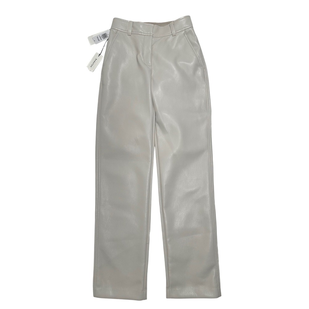 Babaton Command Pant Faux Leather High Rise Straight Leg Matte Pearl NWT size 00